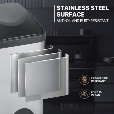 Cos gunoi triplu compartiment cu pedala, 3x15 l, inox